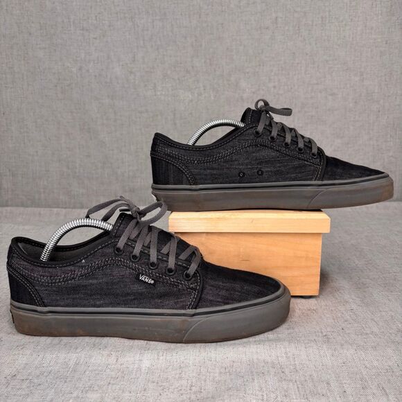 Vans Chukka Low Shoes Grey Black‎ Chambray Lace Up Low Top Skater Men's Size 9 - Picture 2 of 11